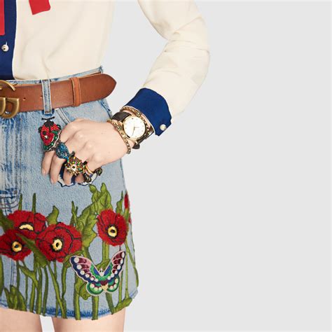 gucci denim embroidered|gucci denim skirt.